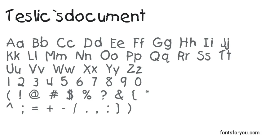 Schriftart Teslic`sdocument – Alphabet, Zahlen, spezielle Symbole
